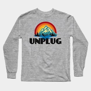 UNPLUG Retro Vintage Sunset Colors with Mountain And Forst View Near A River Long Sleeve T-Shirt